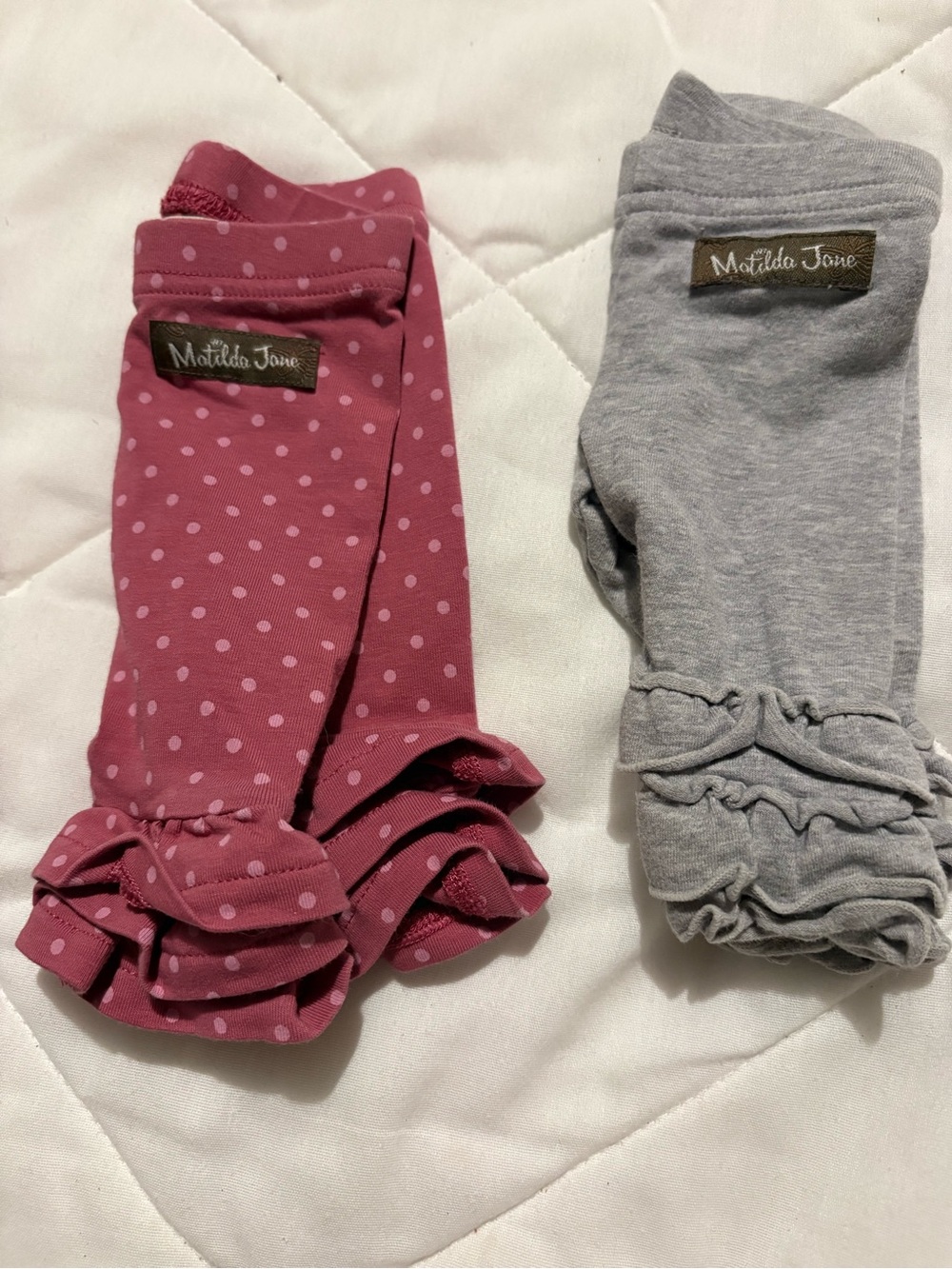 Matilda Jane Pink Polka Dot & Gray Ruffle Leggings Duo